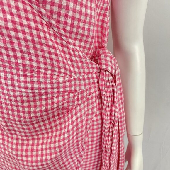Rails Malia Pink Gingham Linen Blend Wrap Mini Dress Size Large Summer Resort - Picture 3 of 16